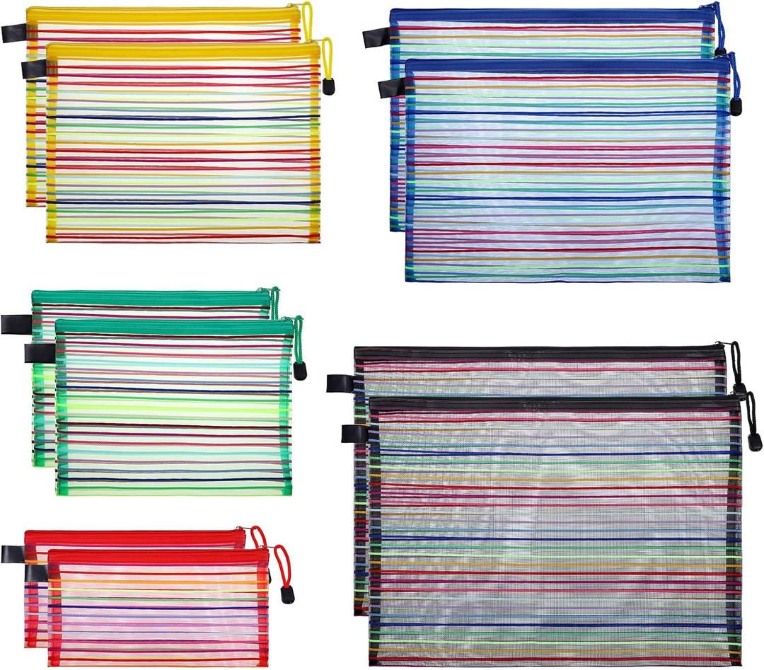 10 Pcs Mesh Zipper Pouch Bags Waterproof Zipper Bags 5 Sizes, 5 Colors Small Zippers Pouch for Purse Mesh Toiletry Bag for Offices Supplies Accessories Home Organize and Travel Storage