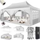 COBIZI 10x20 Pop Up Canopy with 6 Sidewalls,10x20 Canopy Tent Frame Upgraded with 3 Adjustable Heights,Waterproof UV50+ Outdoor Party Commercial Ez Up Gazebos with Carry Bag(10 x 20 ft White)