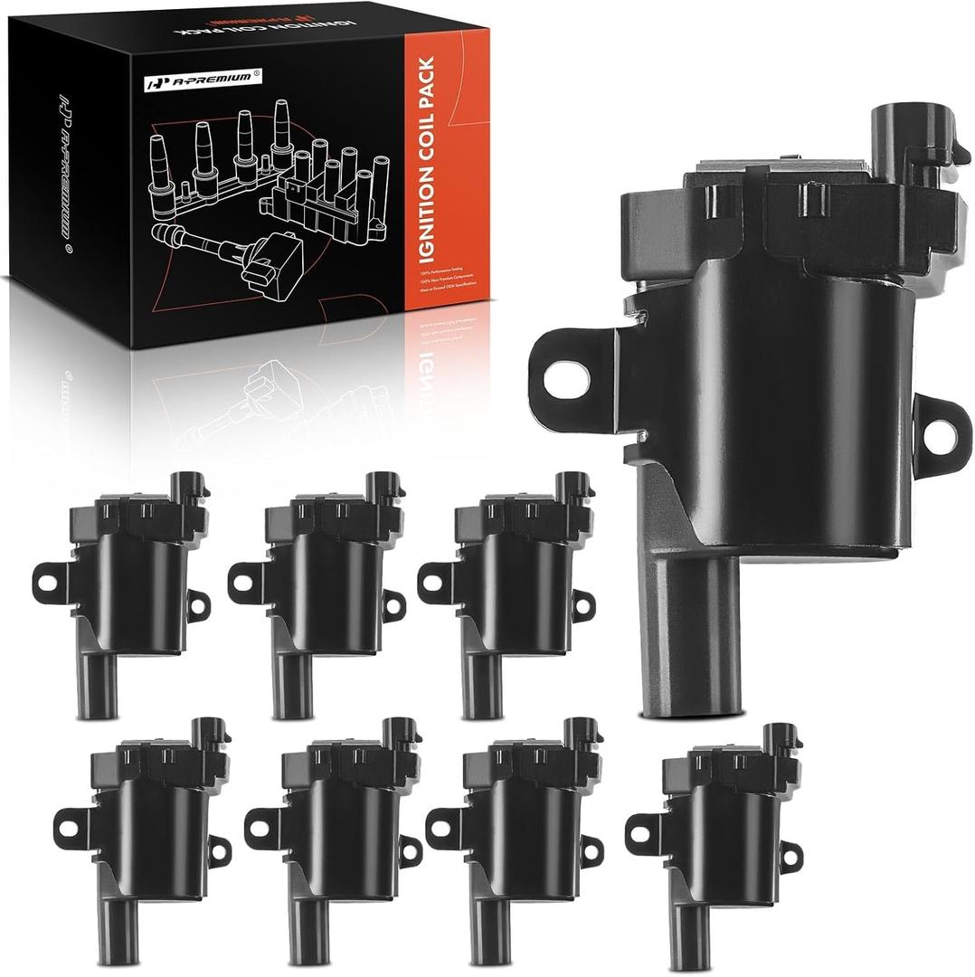 A-Premium Set of 8 Ignition Coil Pack (Round Type Coil) Compatible with Chevy GMC - Silverado 1500 2500, Tahoe, Suburban, Express, Sierra, Savana, Yukon XL, Escalade - [Fit for V8 4.3L8.1L Engine]