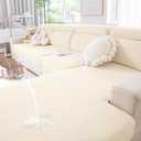 hyha Waterproof Couch Cushion Covers, Stretch Magic Sofa Seat Slipcover, Waterproof Sectional Couch/Sofa Cushion Covers for Pets Washable with Elastic Bottom (3PC, Beige)