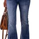 KUNMI Women's Flare Bell Bottom Jeans High Waisted Wide Leg Bootcut Jeans Stretchy Denim Pants, Size: 18
