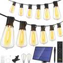 Ollny 50+2 LEDs ST38 Solar String Lights, 100 FT USB & Solar Dual Charging Outdoor String Lights, 3 Modes 5 Timers 10 Brightness 2200K Waterproof Patio Lights for Porch Garden Market Bistro Camping