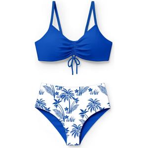 Teen Girls Swimsuits Two Piece Bikini Sets Bathing Suit with Reversible Top & Bottom (Blue, 13-14 Years)
