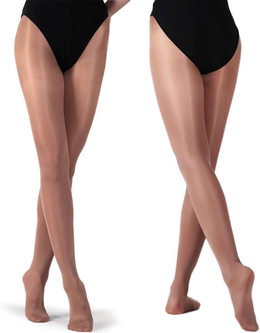 DANCEYOU Slight Shimmery Footed Tights Girls and Women Size Sparkly Skin Tone Toast for Costume, Dance and Daily Dressing (Medium)