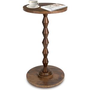 Aoligrace Round Side Table, Drink Table with Solid Wood Leg, Small End Accent Tables for Small Spaces Living Room Bedroom (Rustic Brown)