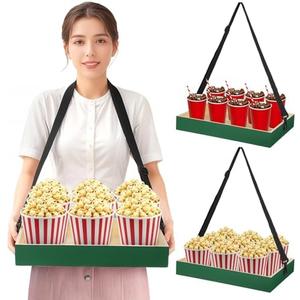 yeesport 2 Pcs Wooden Snack Trays with Adjustable Straps, Handheld Serving Trays for Popcorn and Drinks, Vintage Beverage Holders for St. Patrick’s Day Party, Green Festival Decor