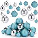 Baderke 36 Pcs 4 Sizes Christmas Ball Ornaments Xmas Christmas Tree Decorations Ball with Hanging Loop and Rope Holiday Party Wreath Home Decor (Turquoise and Silver, Mixed Style)