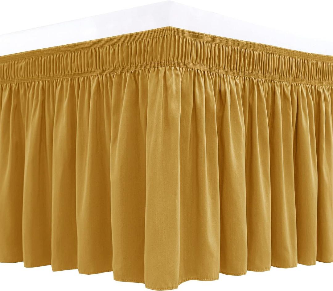 Biscaynebay Wrap Around Bed Skirts for Queen Beds15 Drop, Christmas Gold Adjustable Elastic Dust Ruffles Easy Fit Wrinkle & Fade Resistant Silky Luxurious Fabric Machine Washable
