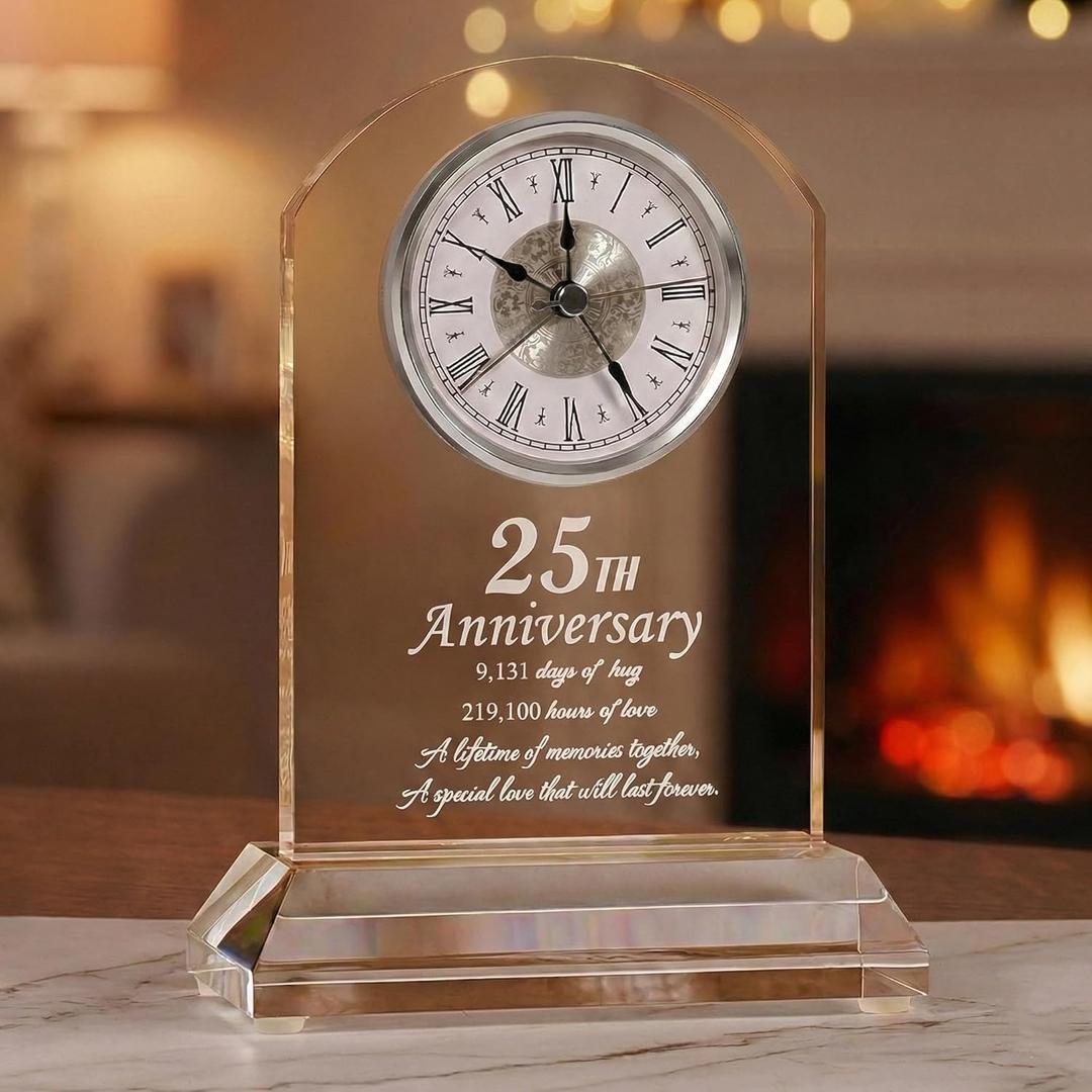 DEEWISH 25th Wedding Anniversary Clock, Best Gifts Ideas for Couple Parents Wife Husband Silver 25 Years of Marriage for Him Her