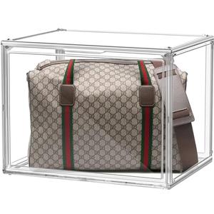 1 Pack Extra XXX-Large Acrylic Purse Display Case 17.7''x13''x13'' Clear Purse Handbag Organizer Stackable Storage Bins with Dustproof Magnetic Door Acrylic Box for Shoes, Helmet, Boots, Figures