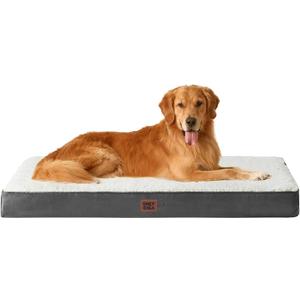 EHEYCIGA Orthopedic XXL Dog Beds for Jumbo Dogs with Removable Washable Cover for Crate, Beige, 47x29