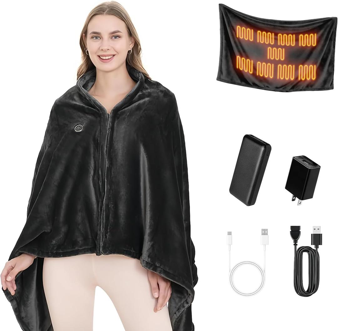 Heated Blanket, Heated Shawl with 20000mAh Power Bank, Cordless Portable Electric Blanket, Machine Washable Electric Blanket 59"x35.5", 3 Fast-Heating Levels, Gift for Women Men