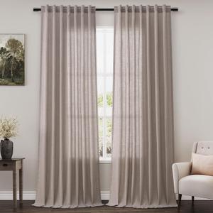 Dark Apricot Linen Curtains 96 Inches Long for Living Room Back Tab Vintage Rustic Farmhouse Light Filtering Curtain Burlap Textured Linen Drapes 96 Inch Length for Dinning Room Bedroom 52x96 8 FT