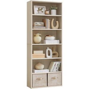 VASAGLE Custos Collection - Bookshelf, 6-Tier Bookcase, Book Shelf, Open Storage Shelf, 9.4 x 23.6 x 63.3 Inches, for Living Room, Home Office, Dinning Room, Natural Beige ULBC166L01