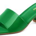 PIZZ ANNU Women's Square Open Toe Heels Sandals Low Block Chunky Heeled Sandal Slip on Mules Comfortable Casual Dress Pumps Shoes (8.5, Kelly Green Patent)