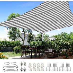 Quictent 12x16ft 185G HDPE Rectangle Sun Shade Sail Canopy 98% UV Block Outdoor Patio Garden with Hardware Kit (White and Gray)