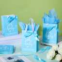 PerKoop 25 Packs Baby Shower Gifts Bags Bulk Baby Shower Party Favor Bags with Handle Paper and 25 Sheets Decorative Tissue Paper for Guests Gender Reveal Supply(Blue)