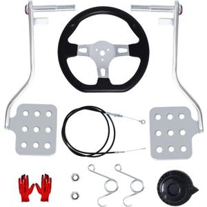 Wadoy Go Kart Brake Throttle Pedals with Automotive Steering Wheels, Upgrade 71" Cable with Return Springs Kit, Go Kart Accessories Go Karts Steering Kit