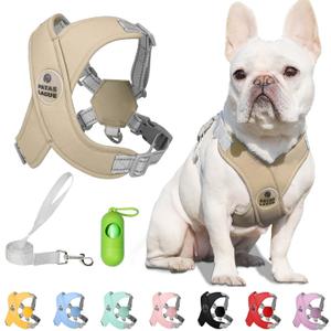 Patas Lague Dog Harness with Leash Set Adjustable Soft Padded Step-in Dog Vest No Choke No Pull Reflective for Small Medium Pets with Poop Bags and Dispenser, Solid and No-chew, Beige S (S (Neck 17.6-20.7'' Chest 20.7-24.7''))
