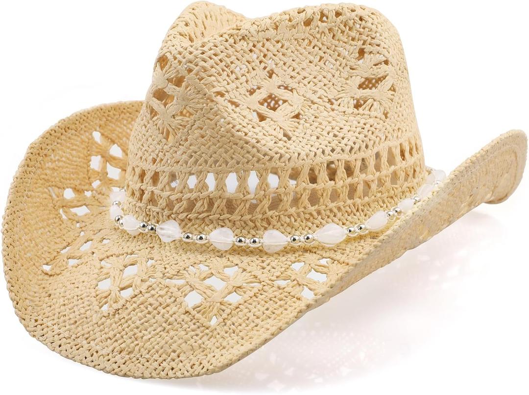 Cowboy Hat,Cowgirl Hat,Cowboy Hats for Women/Mens Yellow (Beige+white)