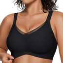 OEAK Womens Wireless Bras V Mesh Comfortable Bralette Supportive Tshirt Bra No Underwire Seamless Push Up Everyday Bras XXL