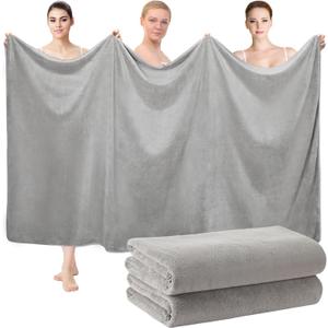Mixweer 2 Pcs Oversized Bath Towels, 40 x 80 Inch Giant Microfiber Jumbo Bath Sheets Ultra Soft Bathroom Microfiber Quick Dry Absorbent Shower Towels for Spa Camping Beach (Light Grey)