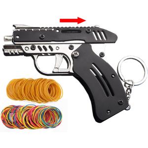 Rubber Band Gun New Generation Upgrade Mini Metal Foldable Toy Gun Keychain Foldable Handmade Toy Decor for Adults Kids