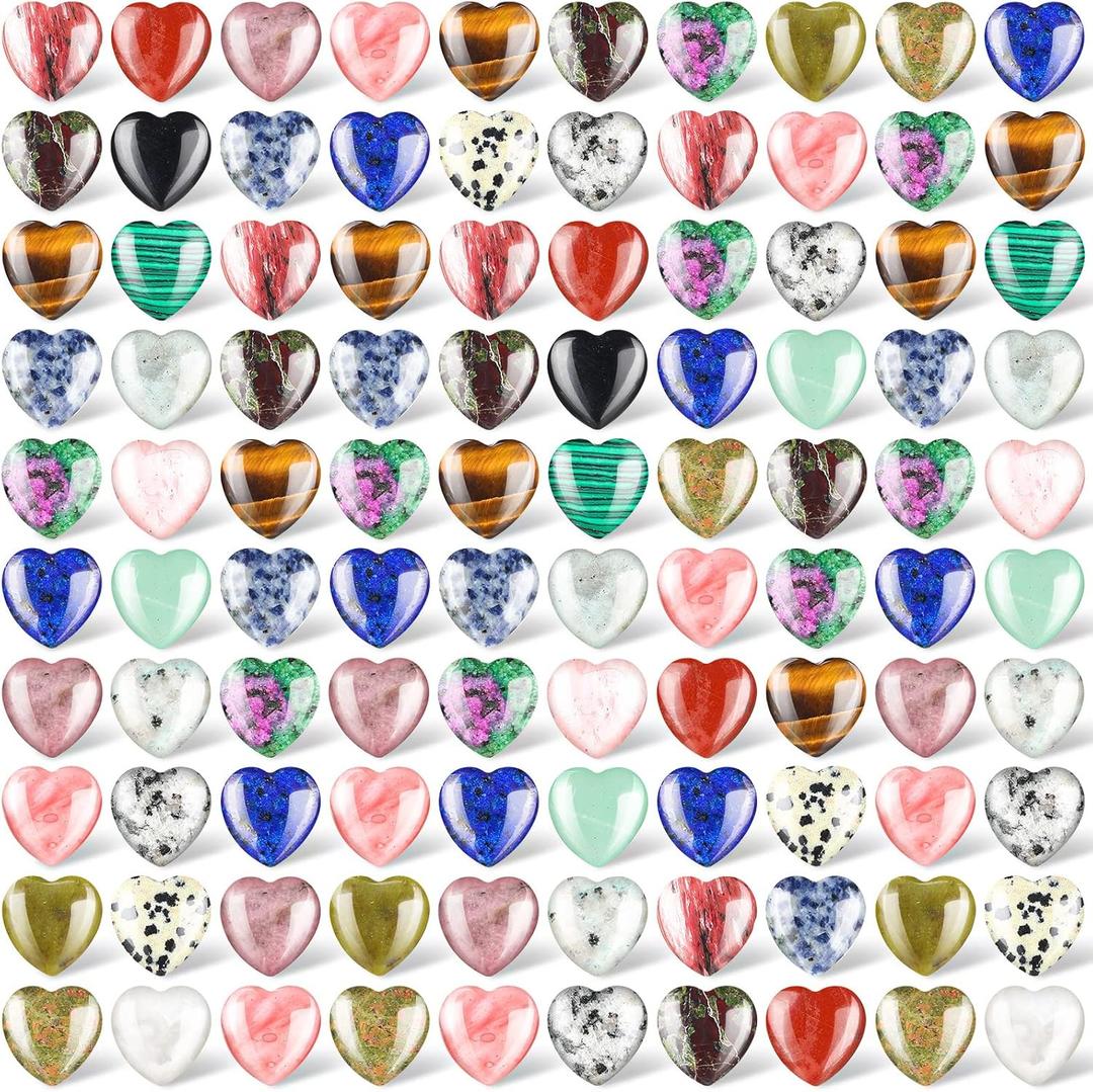 Nuenen 108 Pcs Heart Stones Worry Stones Bulk 0.8 Inch Mothers Day Gift Heart Shaped Rocks Natural Crystal Rocks Carved Pocket Healing Gemstone for Mom Love Wedding Decor Elegant Style)