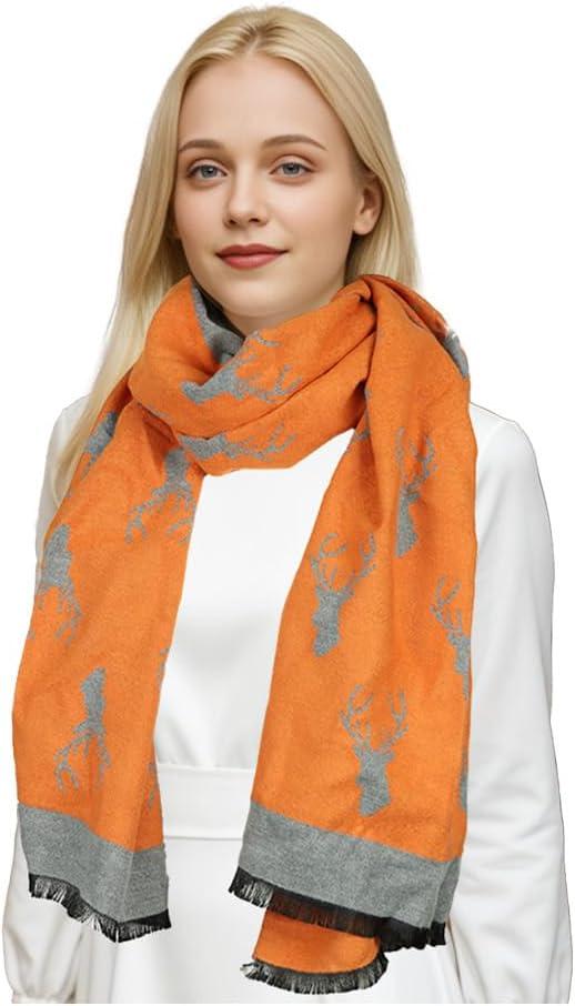 Sumato Scarf for Women Fall Winter Shawl Wraps Long Women Scarves Warm Soft Cashmere Feel Classic Elk Style (Orange)