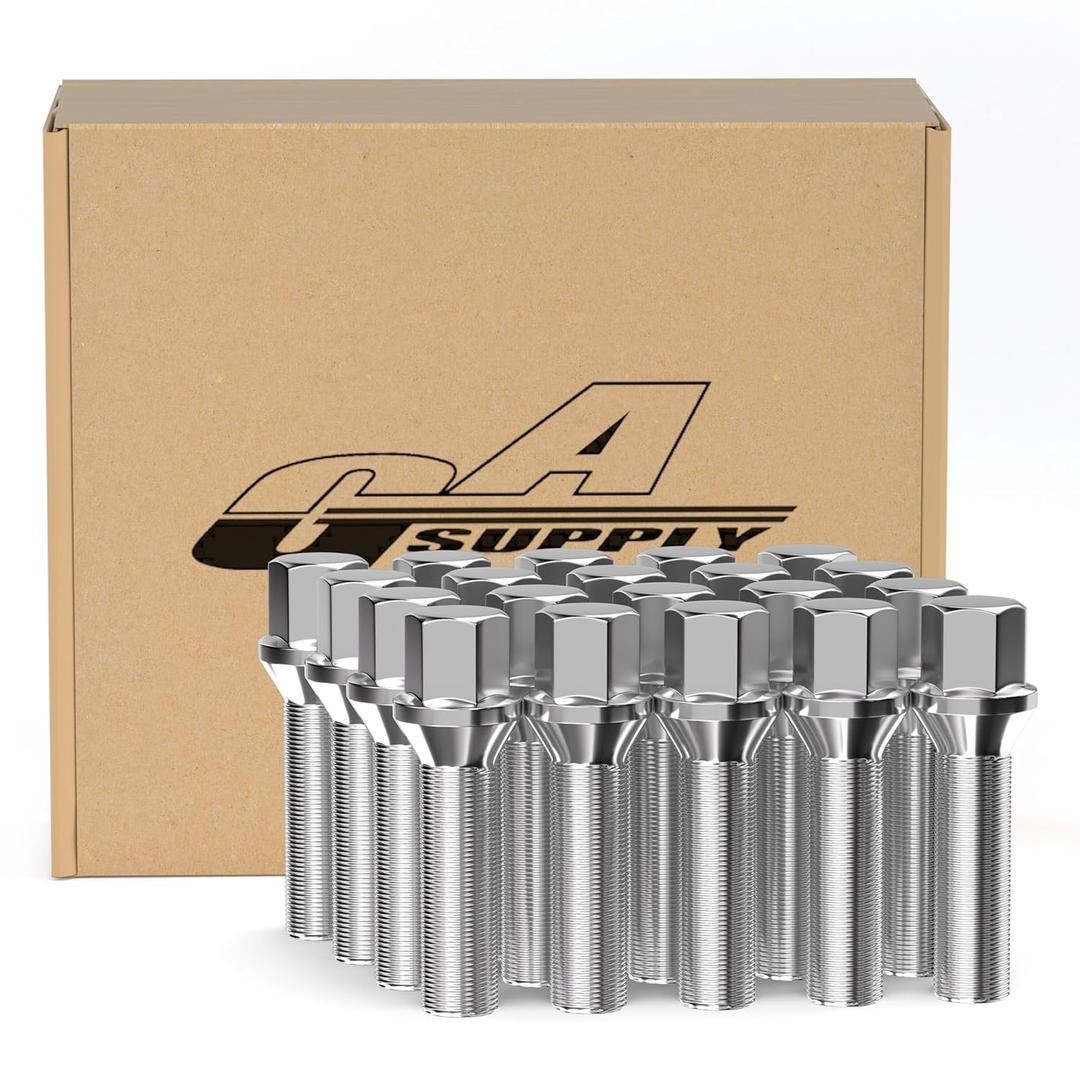 GAsupply 12X1.5 45mm Shank Lug Bolts Compaible with E82 E88 E91 E92 E93 E36 E30 E90 E28 E34 E23, 12/1.5 Extended Bolts/Studs Conical Seat for 20mm Aftermarket Wheel Spacer, Chrome, 20pcs (Silver)