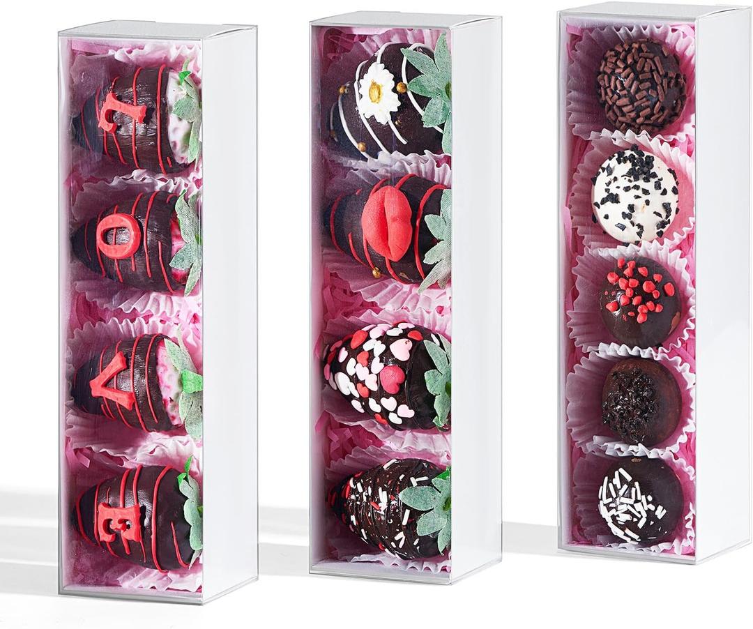 TEMLQPACK 50PCS White Bakery Box Assortment - for Chocolate Covered Strawberries (4), Macarons, Cookies, Oreos, Cake Pops, Hot Cocoa Bombs & Truffles | Birthday Party, Wedding Favors