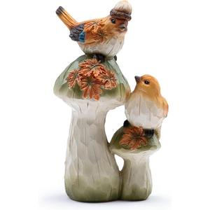 Napco Whimsical Birds on Mushrooms Figurine Charming Nature-Inspired Decor for Garden, Patio, or Indoor Display - Hand-Painted Resin Sculpture