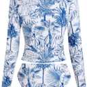 ZAFUL Womens Rash Guard Swimsuits Long Sleeve Sun Protection Bathing Suit Tropical Swim Shirts with Briefs (Blue, M)