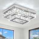 Finktonglan Crystal LED Flush Mount Ceiling Light, 11.8"9.1" Rectangular Close to Ceiling Light, 24W 6500K Cool White Daylight, K9 Crystal & Stainless Steel, Non-Dimmable