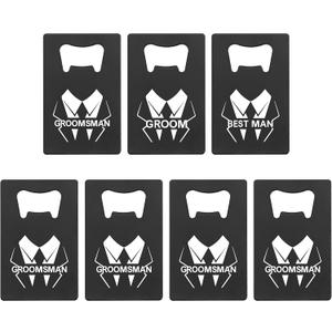 Lady&Home Bottle Opener,7Pcs Groomsmen Bottle Opener Stainless Steel Credit Card Size Bottle Opener for Wedding Party Groomsmen Gifts (Suit-Bold)