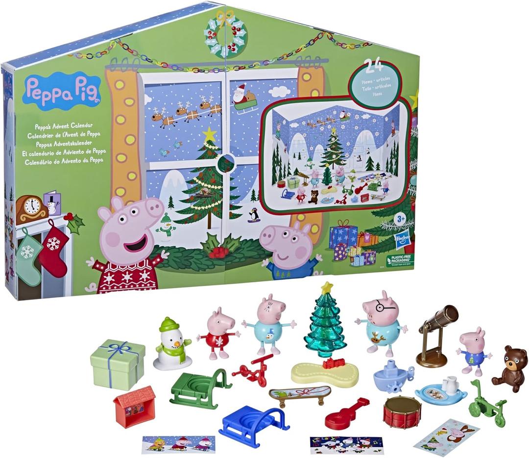 Peppa Pig Peppas Kids Advent Calendar, Contains 24 Surprise Toys, 4 Holiday Family Figures; Ages 3 and Up