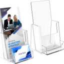 MaxGear Brochure Holder 4x9 inch with Business Card Organizer, Acrylic Literature Display Stand Clear Plastic Flyer Holder Wall Mount or Countertop Use for Pamphlets, Booklets, 2 Pack