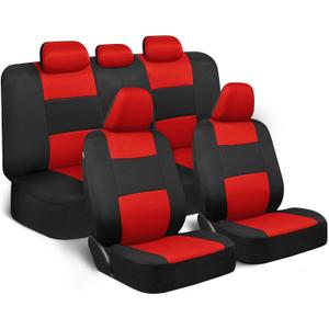 BDK PolyPro Car Seat Covers Full Set in Red on Black Front and Rear Split Bench Seat Covers, Easy to Install, Accessories for Auto Trucks Van SUV