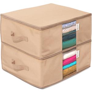 Cedar Clothes Storage Bag Organizer  Protects from Moths, Moisture, Dirt & Dust  Set of 2 Underbed Storage Bags for Clothes, Cashmere Sweaters, Bedding & More - Underbed Storage - Beige