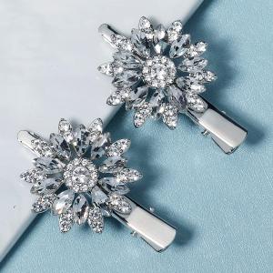Missgrace 2Pcs Dainty Sparkling Crystal Flower Hair Clips for Wedding Prom Party Bridal Rhinestone Hair Accessories for Women