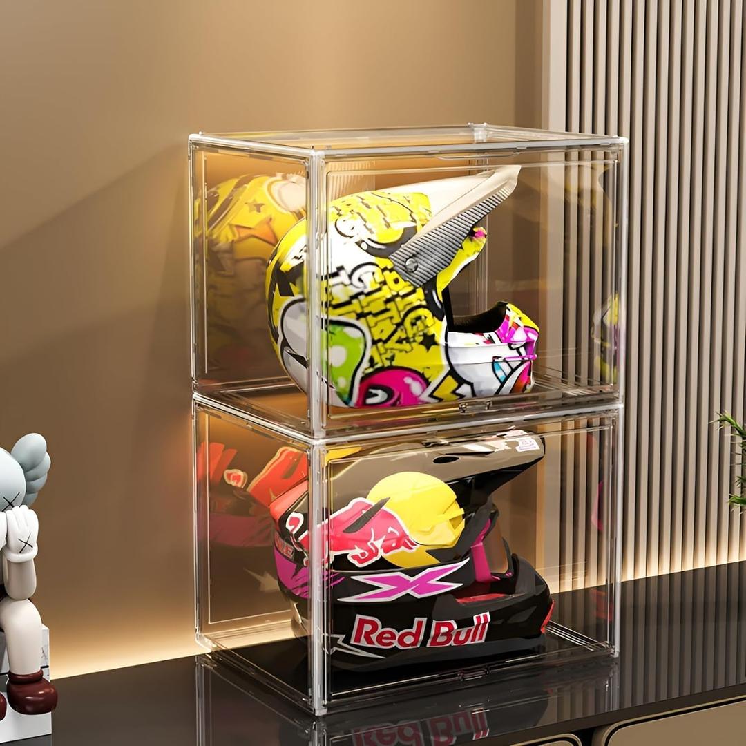 Clear Stackable Plastic Storage Bins with Lid, Dustproof Display Cases, Extra Large Figures Collectibles Showcase, Boot & Shoe Boxes, Helmet Protection Organizer (Transparent, XL, Pack of 1)