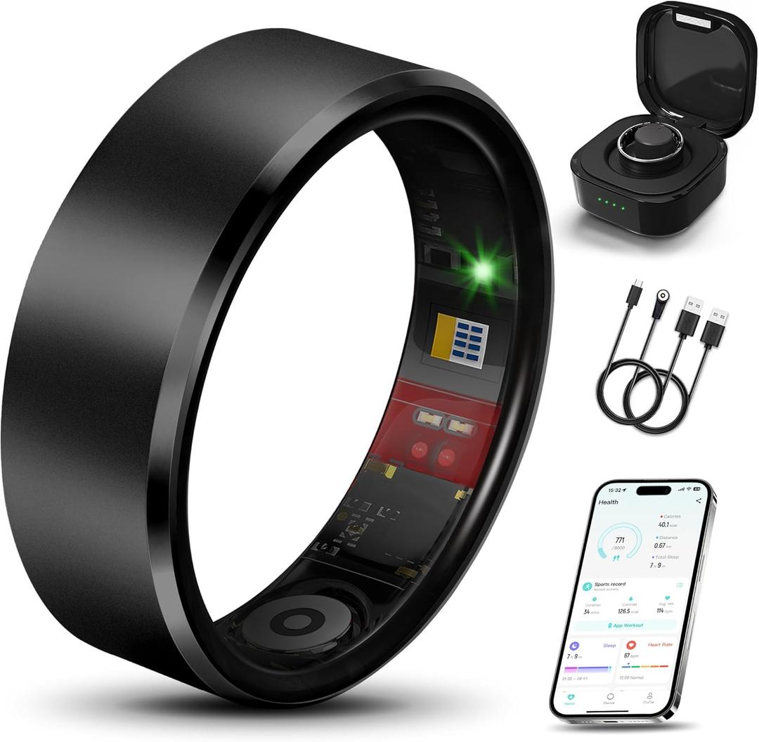 Smart Health Ring 2.0 for Women Men, Slim Scratch & Fingerprint Resistant Design, Efficient Chip Fitness Tracker, Monitors Heart, Blood Oxygen & Pressure, Sleep, Steps, Waterproof, Black 8