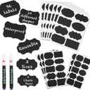 Mantah Chalkboard Label Stickers 96pcs - 9 Assorted Shapes in 3 Sizes with 2 White Chalk Marker, Reusable Waterproof Label for Storage Bin, Food Container, Jars, Containers