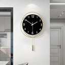 Decorative Wall Clock Silent Non-Ticking Quality Quartz Battery Operated with Cylindrical Pendulum, Large Wall Clock for Living Room Kitchen Office Bathroom Bedroom Wall Art, 12.7x18Inch(Black)