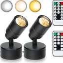 2 Pack LED Spotlight, 3W Uplighting with Remote Control Dimmable and Timer, 3 Lighting Modes Floor Spot Lights for Plants, Pictures, Artwork - Indoor Accent Light with 5.9 FT Plug Cord (Black)