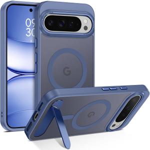 GUAGUA for Google Pixel 10 Case/Pixel 10 Pro Case with Stand, Magnetic Cases with Foldable Invisible Stand Translucent Matte Back Shockproof Kickstand Phone Case for Pixel 10/10 Pro, Light Blue