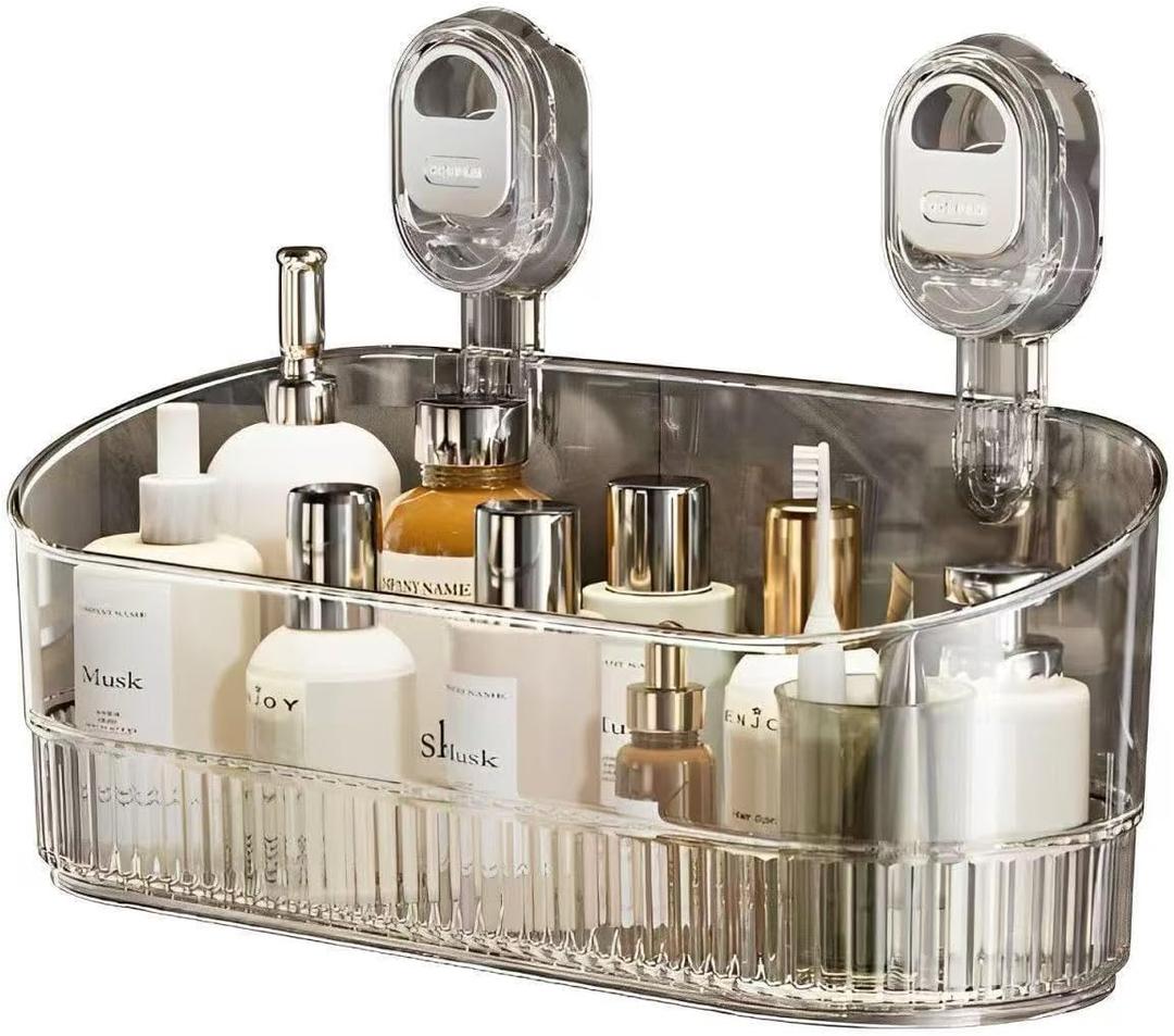 Clear Bathroom Shower Caddy, Wall Mount Storage Shelf with Suction Cups,Bathroom Storage Shelf 12.7x4.5x3.5 inchesLoad-bearing capacity: 22Ib 1piece (transparent)