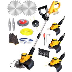 Cordless Weed Wacker for Dewalt 20V, 4 in 1 Lightweight Cordless String Trimme,12" Weed Eater Battery Powered, Brush Cutter for Lawn, Yard and Bush Trimming (No Battery) (Yellow)
