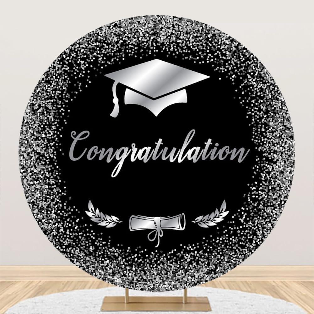 Black and White Congratulations Grad Round Backdrop Cover Class of 2025 Congrats Graduates Round Backdrop Cover 6.56ft Graduation Party Decorations Prom Circle Backdrop Cover Photo Studio Props