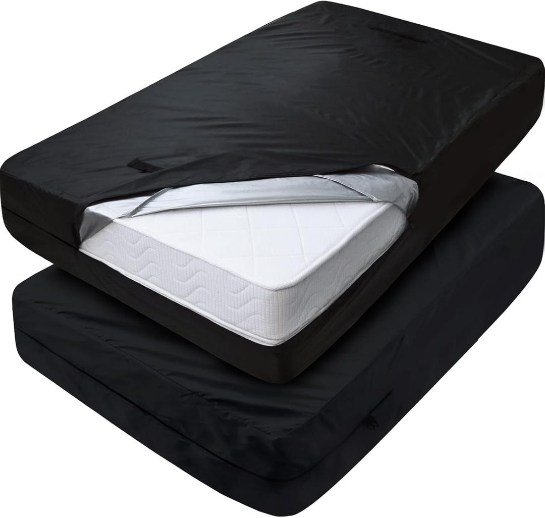 Mattress Bags for Moving and Storage, Heavy Duty Queen Mattress Bag with 4 Strong Handles, 100% Waterproof Mattress Cover/Protector for Moving Queen Size 2 Pack, Reusable Thick Tarp, Black